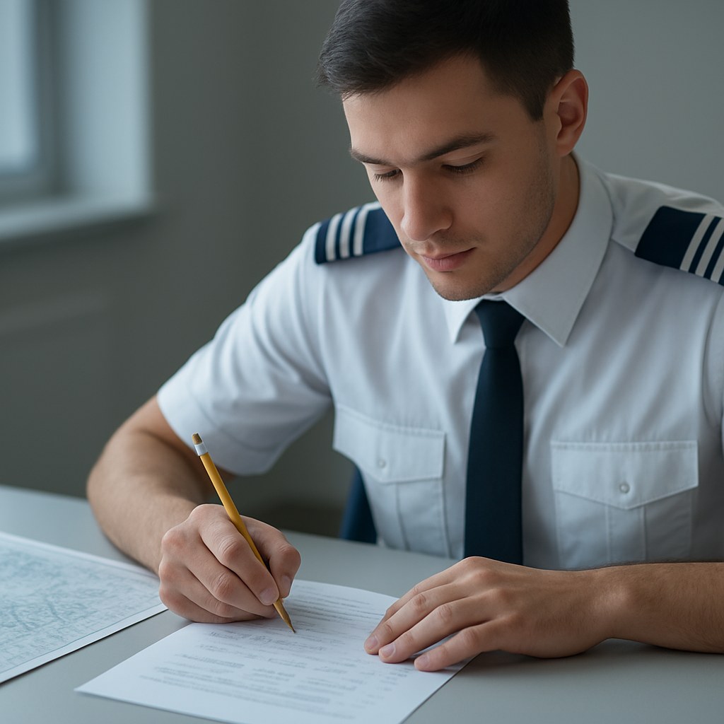 Élève-pilote passant l'examen écrit PPL